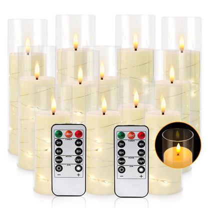 YOROXRG Flickering Flameless Candles Battery Operated with Remote, LED Pillar Candles with Realistic Moving Wick for Halloween, Christmas, Home Decor Pack of 12 (D2.2 x H 5" 6" 7") Ivory