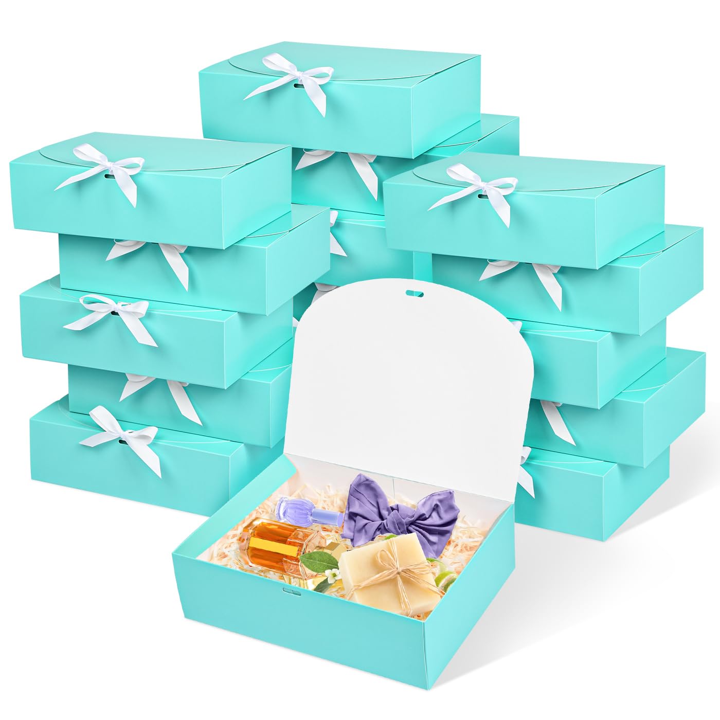 WLUSEAXI 15Pack Gift Boxes with Lids, 10.6x7.8x3.1 Inches Bridesmaid Proposal Box with Ribbon, Blue Gift Boxes for Presents,Kraft Paper Boxes for Wedding Christmas Birthday Baby Shower Party