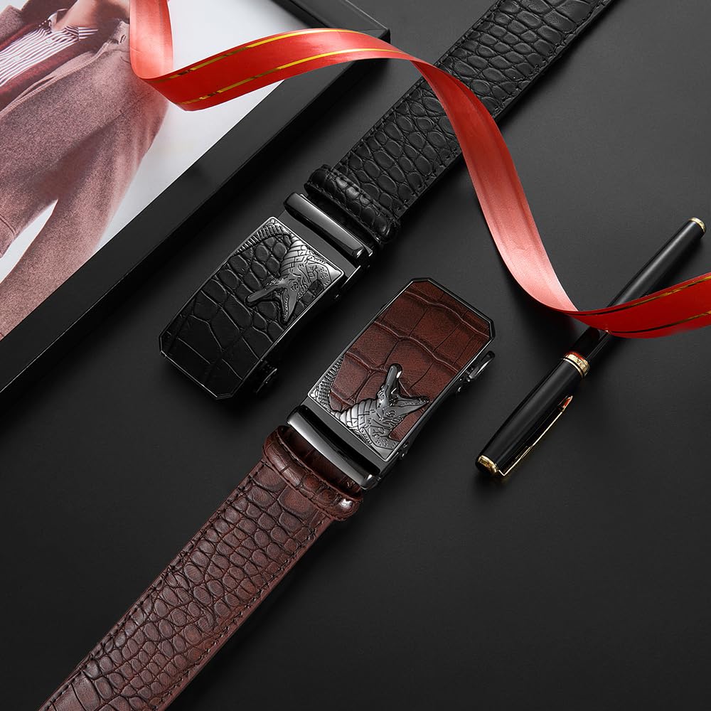 YOORAN Mens Ratchet Belt Mens Dress Belt Leather 1 3/8" Casual Work Jeans Golf with Gift Box