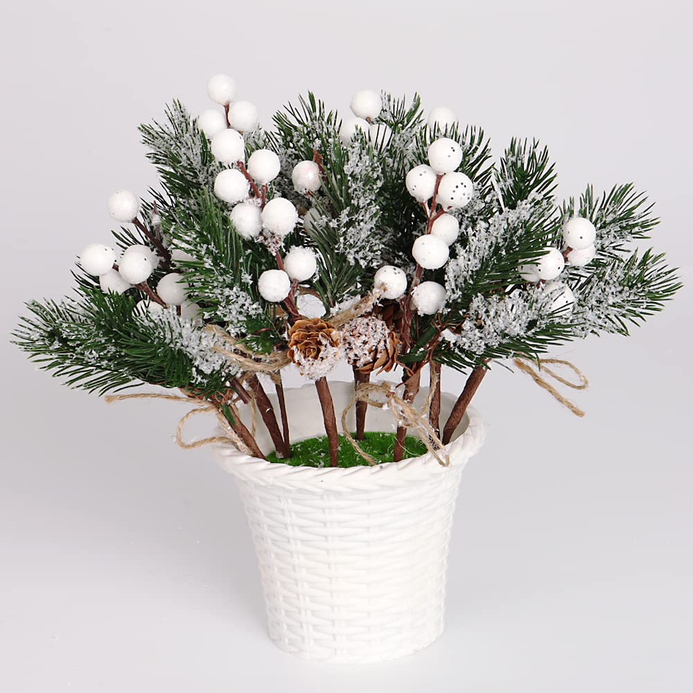 White Holly Berry Stems Pine Cones Crafts,Christmas Picks and Sprays,10 PCS