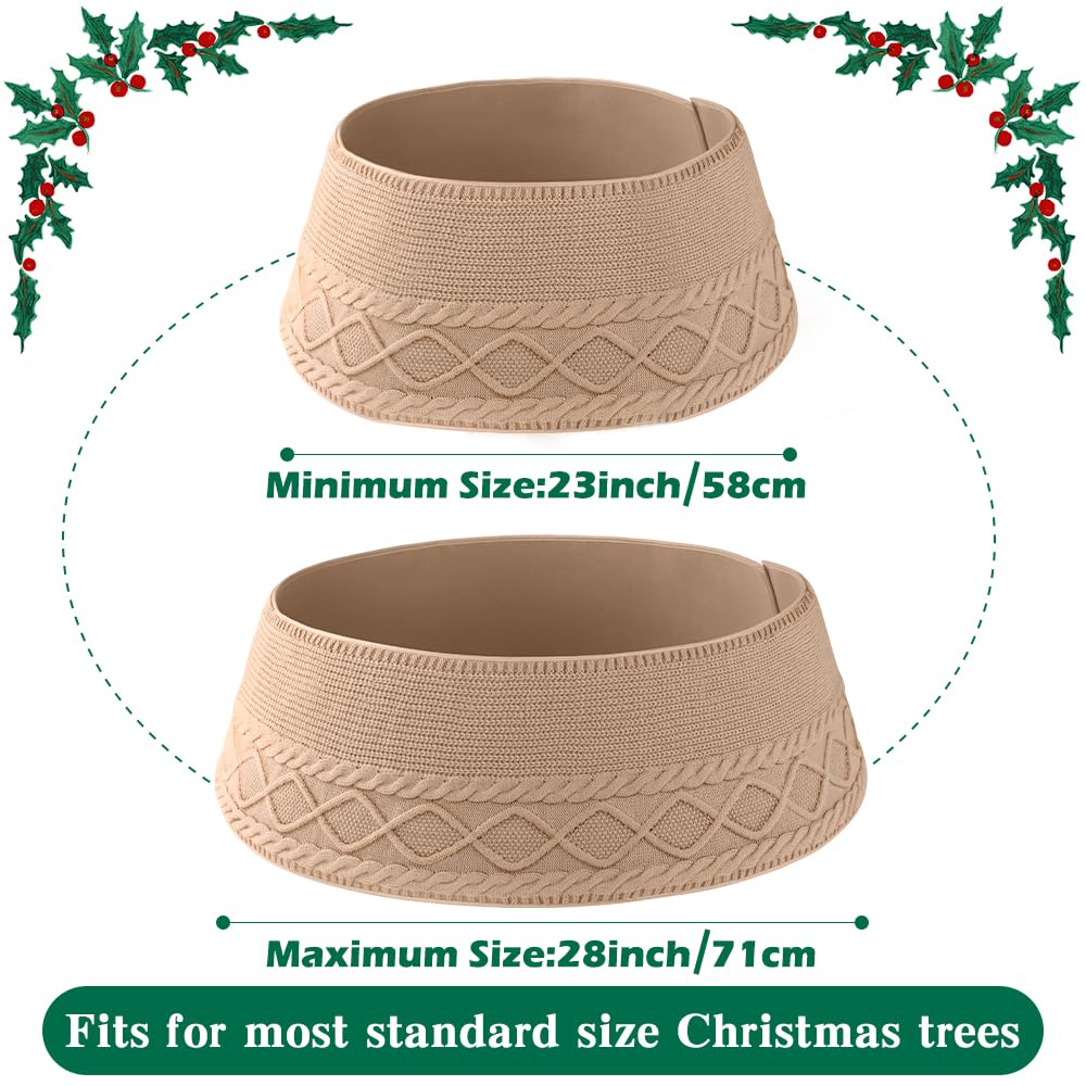 Teeanzo Christmas Tree Collar Skirt,Knitted Beige Diamond Edge Cable Stand Farmhouse Rustic Tree Ring for Artificial Christmas Tree Base Cover Holiday Home Party Decoration