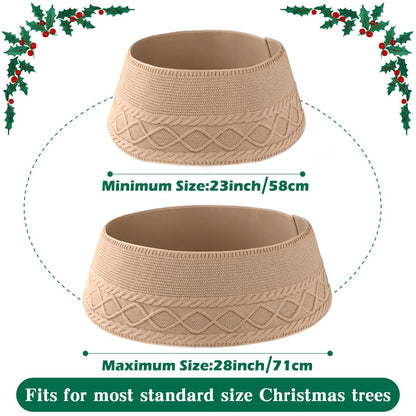 Teeanzo Christmas Tree Collar Skirt,Knitted Beige Diamond Edge Cable Stand Farmhouse Rustic Tree Ring for Artificial Christmas Tree Base Cover Holiday Home Party Decoration