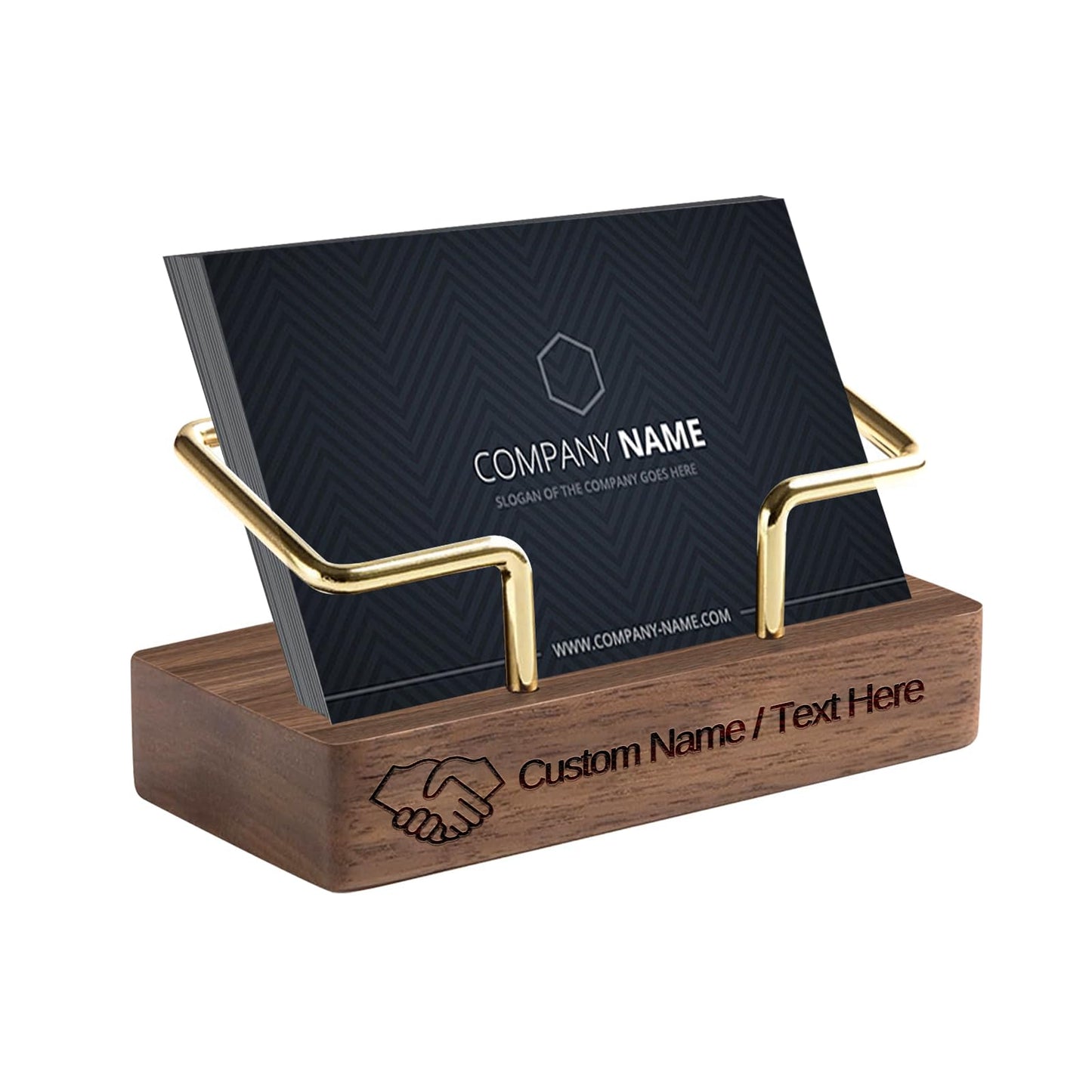HJX Custom Business Card Holder Desk-Personalized Engraved Wooden Business Card Case Holder, Customized Name Logo Business Card Display Gifts for Men Women (Black - Walnut)