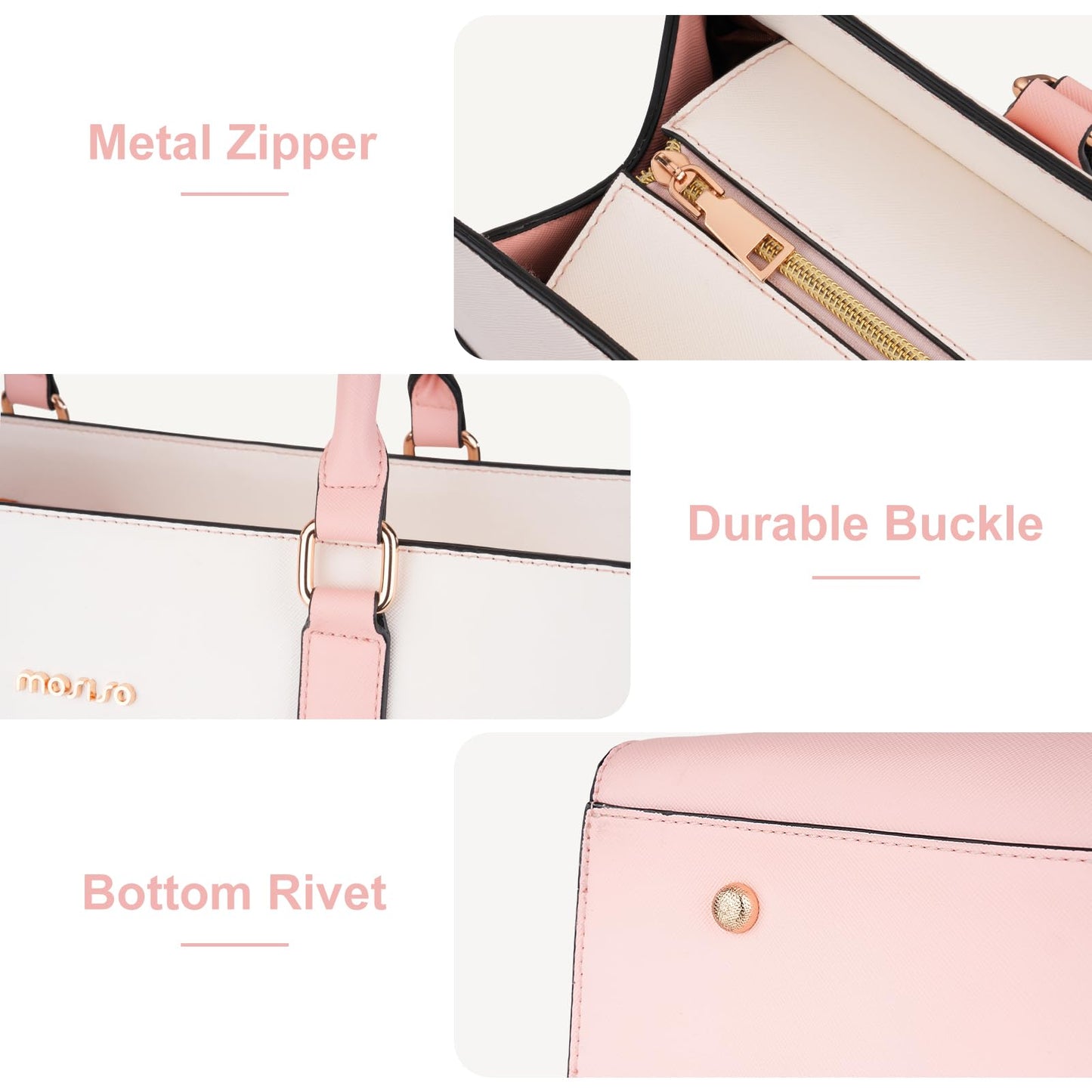 MOSISO Laptop Tote Bag for Women, 15.6 inch Waterproof PU Leather Work Bag with Clutch Purse & Bowknot, Large Capacity Handbag Shoulder Computer Bags Work Briefcase for Business Teacher Office, Pink