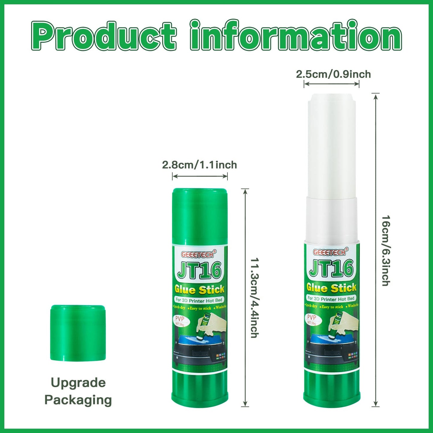 Geeetech 3D Printer Glue Sticks 6 Pack, 3D Printer Bed Adhesive for Hot Bed Printing, 36 Gram Each, Washable, PVP Solid 3D Print Glue Stick 3D Gloop for PLA/ABS/PETG/PC/PA/TPU Removing Printing Models