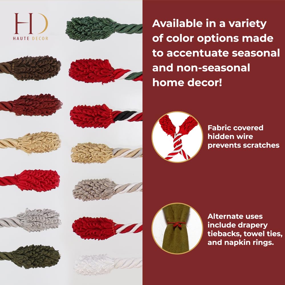 Haute Decor Decorative Garland Ties, 6 Pack, 20 inches (Burgundy) - Easily Hang and Secure Garland, Lights, and Decorations - Strong Inner Wire