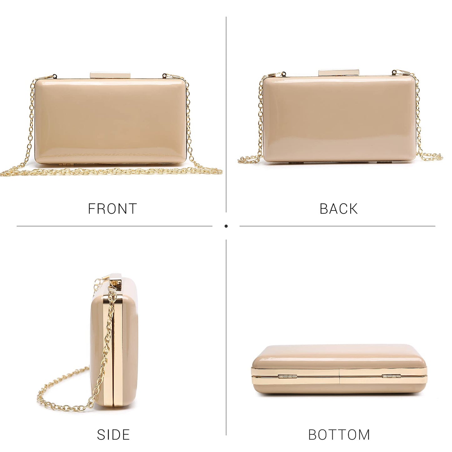 Dasein Women Evening Purses Clutch Bags Formal Party Clutches Wedding Purses Cocktail Prom Handbags (Patent Leather Camel)