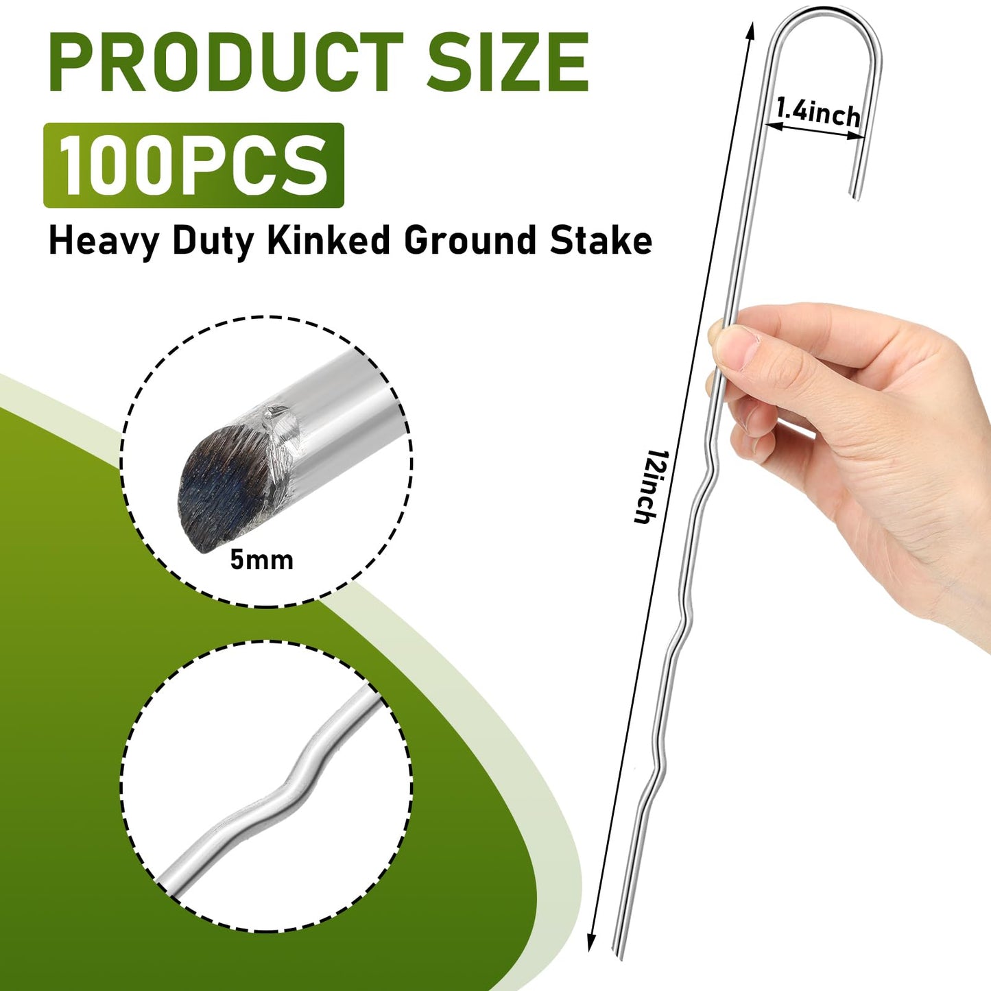 Yaocom 100 Pcs Kinked Ground Stakes 12 Inch Metal Garden Fence Edging Hook Heavy Duty J Shaped Galvanized Tent Fence Spikes for Dogs Digging Canopy Outdoor Yard Christmas Inflatables Decorations
