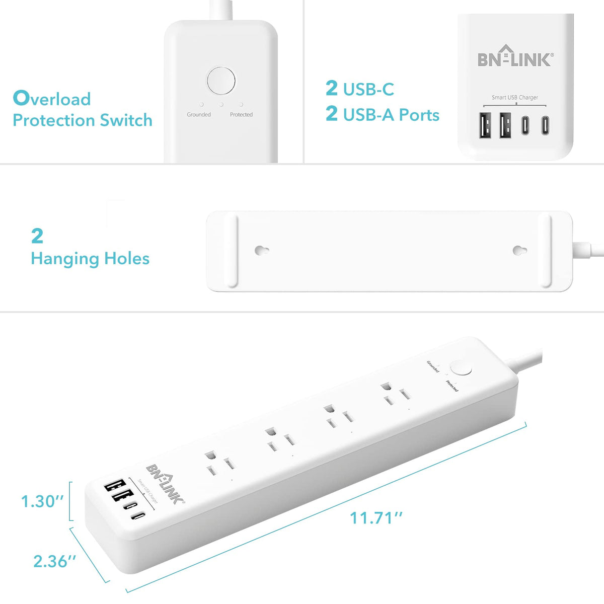 BN LINK Smart Plug Power Strip，Surge Protector with 6 Individually Controlled Smart Outlets, 4 USBs (incl. 20W USB-C), Compatible with Alexa and Google Home