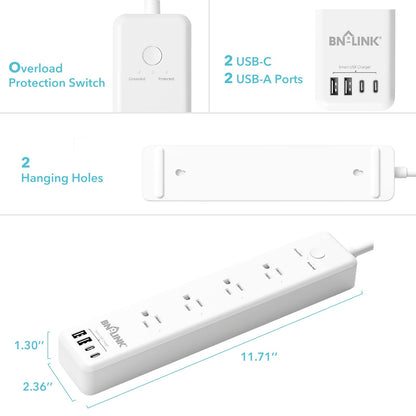 BN LINK Smart Plug Power Strip，Surge Protector with 6 Individually Controlled Smart Outlets, 4 USBs (incl. 20W USB-C), Compatible with Alexa and Google Home