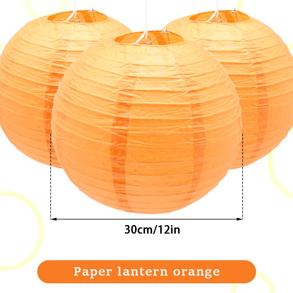 Ruidee 6Pcs Paper Lanterns Decorative Round Hanging Paper Lanterns for Birthday, Wedding, Christmas Xmas, Bridal, Home Decor, Party Decoration（12in/Orange）