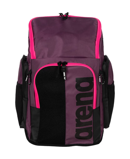 ARENA Spiky III Backpack 45 Swimming Athlete Sports Gym Rucksack Large Training Gear Equipment Swim Bag for Men and Women, 45 Liters, Plum/Neon Pink