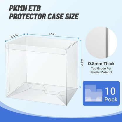 10 Pack Clear PKMN ETB Protector Case, PKMN Elite Trainer Box Protector, PET Plastic Display Box Protector for Collectors Gifts Elite Trainer Boxes - 0.5mm Thick (Pack of 10)