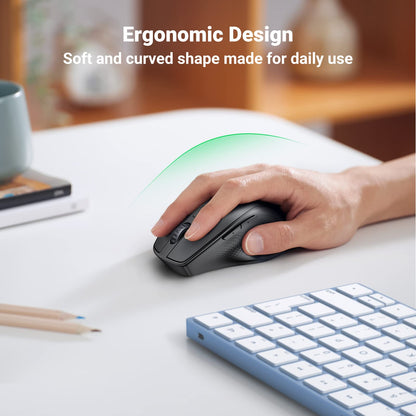 UGREEN Wireless Ergonomic Bluetooth 5.0 Mouse for Laptop, 2.4G Cordless Mouse with USB Receiver, 1000/1600/2000/4000 DPI, 5 Buttons Silent Mice for MacBook, PC, Desktop, Chromebook, Black