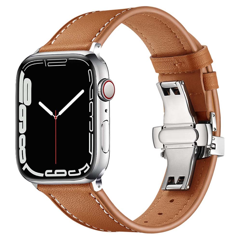 BOTOMALL Compatible with Apple Watch Band 49mm 45mm 44mm 42mm Series Ultra 8 7 SE 6 5 4 3 2 1,Premium Soft Top Leather with 316L Stainless Steel Butterfly Buckle Replacement Straps for iwatch