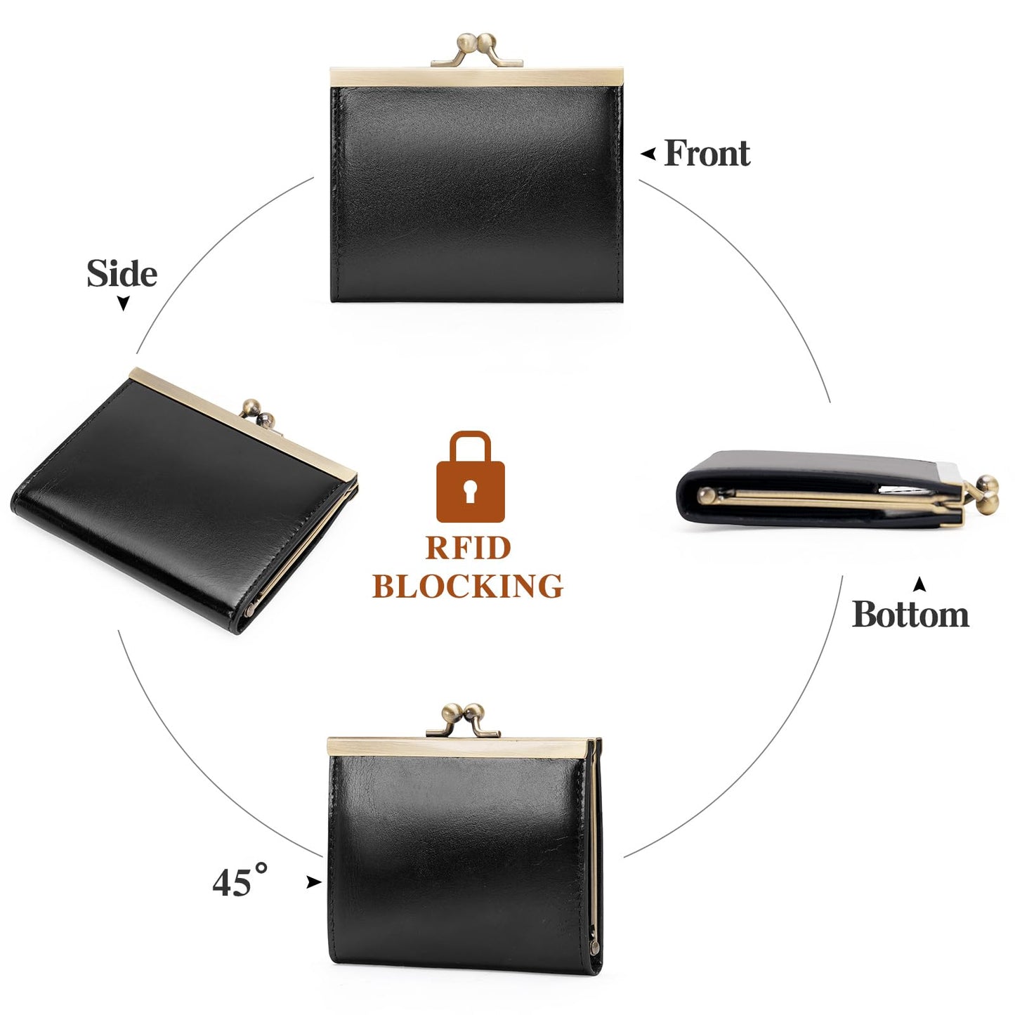 GOIACII Credit Card Holder Vintage Wallet for Women Genuine Leather Ladies Card Cases with Kiss Lock Small Black