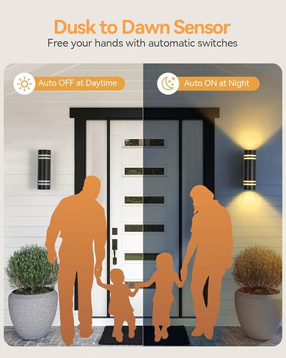 KIZON Smart Dusk to Dawn Outdoor Lighting RGB Color Changing Porch Lights 2 Pack, Cylinder Modern Outdoor Wall Lights Waterproof Exterior Light Fixture Wall Mount Up Down Lights with Remote Control