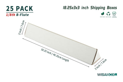 wisaiboxl 25 Pack Triangle Corrugated Cardboard Mailing Tubes, 18.25" x 3" x 3", White, Bulk Poster Tubes for FBA Shipping, Warehouse Storage, Blueprints, Artwork & Long Items