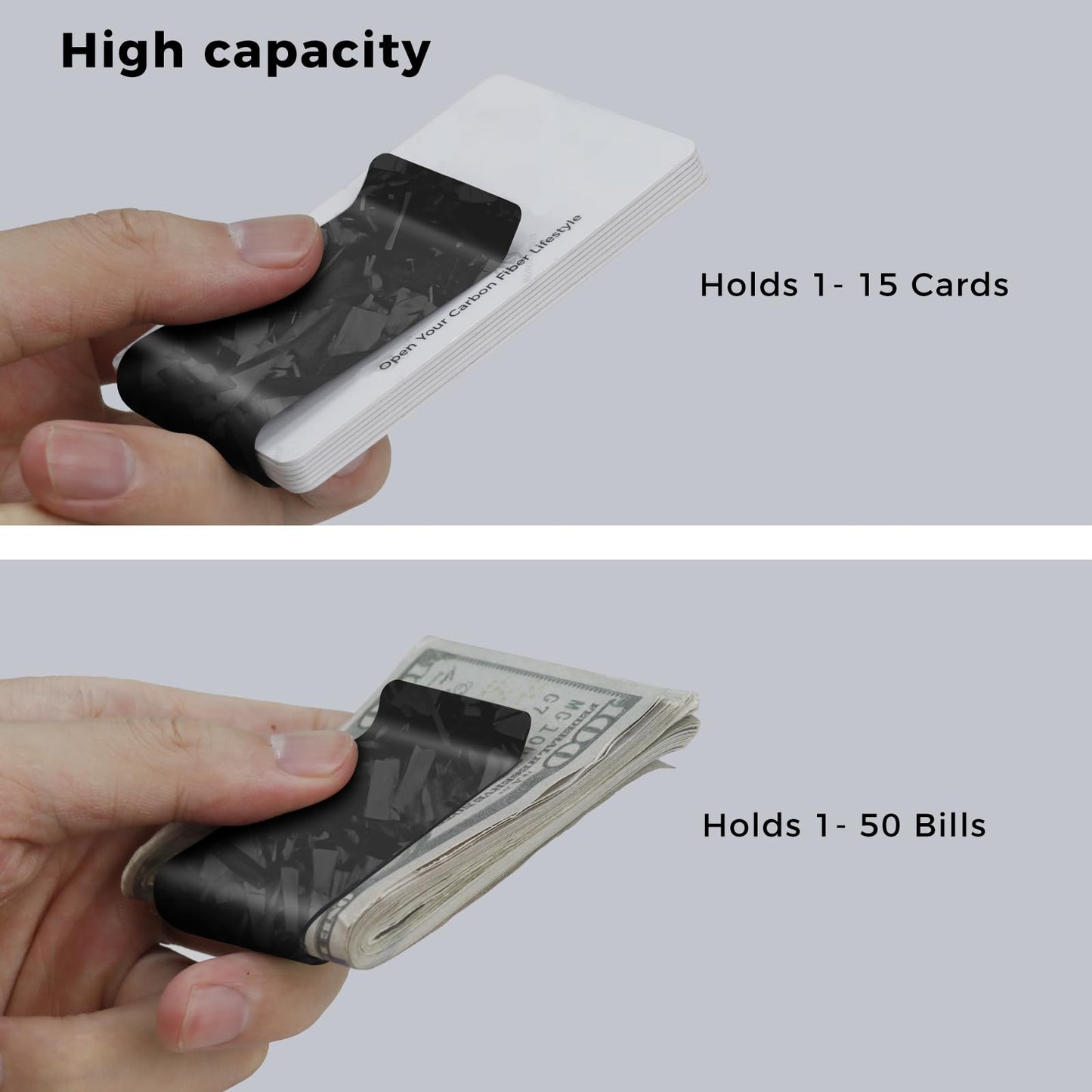 LittleBlack Real Carbon Fiber Money Clip,1.5in Wide Ultra Thin&Slim Minimalist Cash&Credit Card Holder Up To 50 Bills,Mens Business Front Pocket Wallet-Forged Matte Black