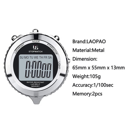 LAOPAO Stopwatch Metal Stopwatch Timer with Backlit 1/100th Second Precision 2 Lap Memory Digital Stop Watch for Coaches