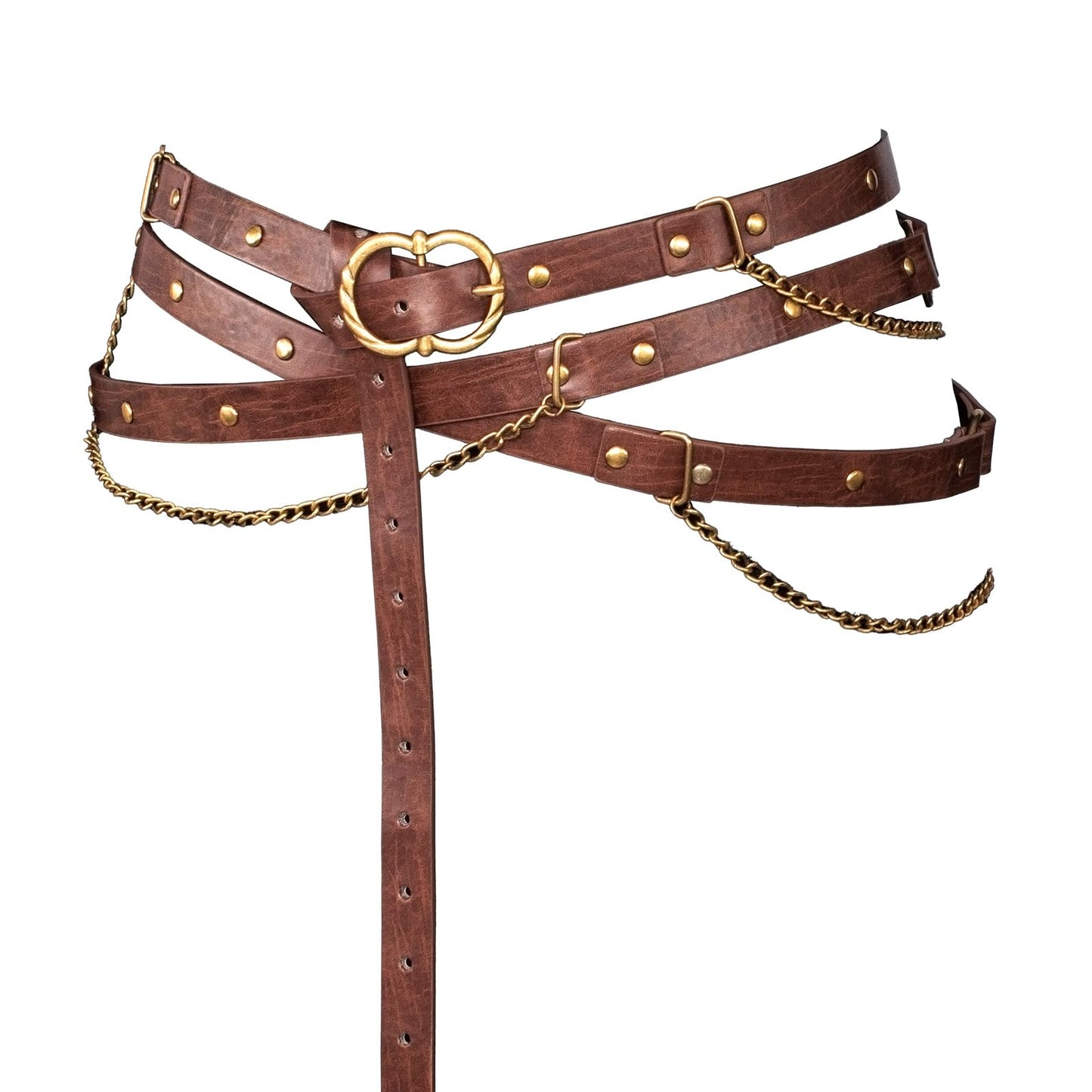 TobWeaL Medieval DIY Pirate Belt, Metal Chain Adjustable Leather, Retro Renaissance Belts for Women Dresses (brown, a)