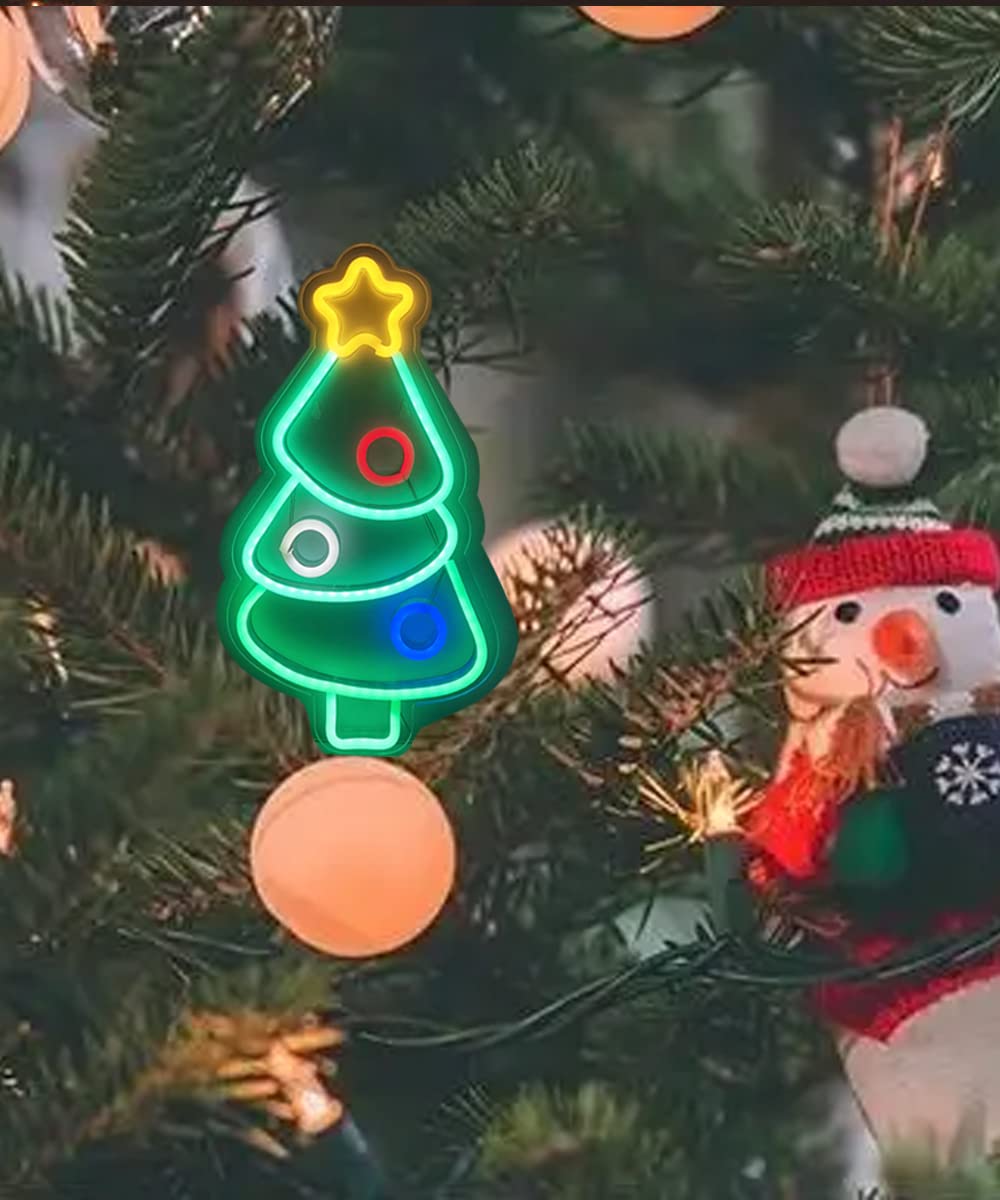 Christmas Tree Neon Signs for Xmas Wall Decor LED Xmas Tree Neon Light Sign for Christmas Party, Bar, Home, Bedroom Décor