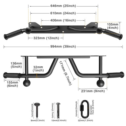 Kipika Heavy Duty Wall Mounted Doorway Pull Up Bar, Multifunctional Chin Up Bar, Portable Fitness Door Bar, Body Workout Home Gym System (B: 39" Wall Mount Pull Up Bar & Ball)