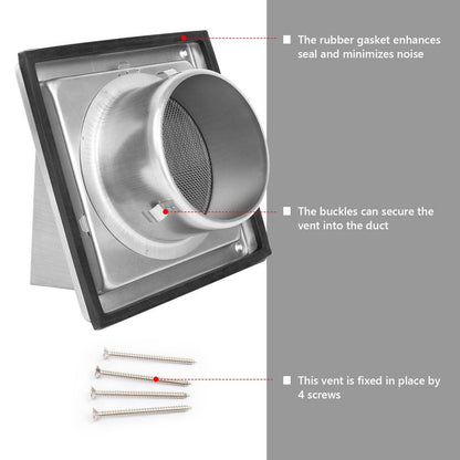 FRESH SPEED 4 Inch Dryer Vent Cover Outside Stainless Steel Wall Vent with Removable Cover and Insect Screen Mesh