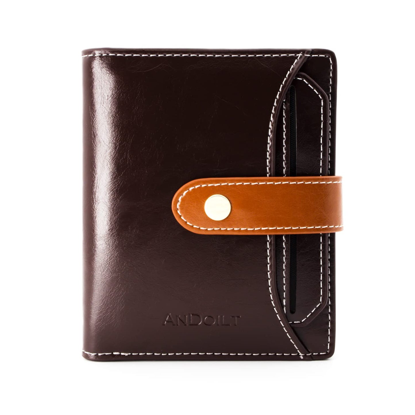 ANDOILT Wallets for Women Genuine Leather Small Bifold Wallet RFID Blocking Card Case Purse with ID Window Coin Pocket Coffee