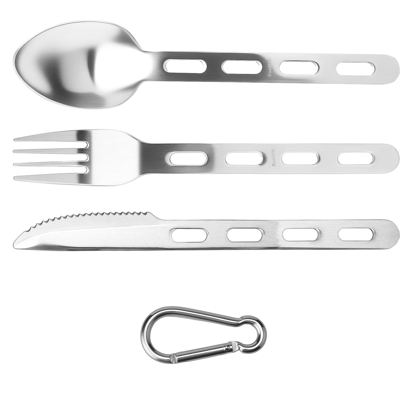 Rxsdfdi Travel Utensils, Durable Stainless Steel Camping Utensil Set, Reusable 3-Piece Travel Cutlery Set, Easy to Carry & Practical Camping Utensils for Traveling Picnic Hiking