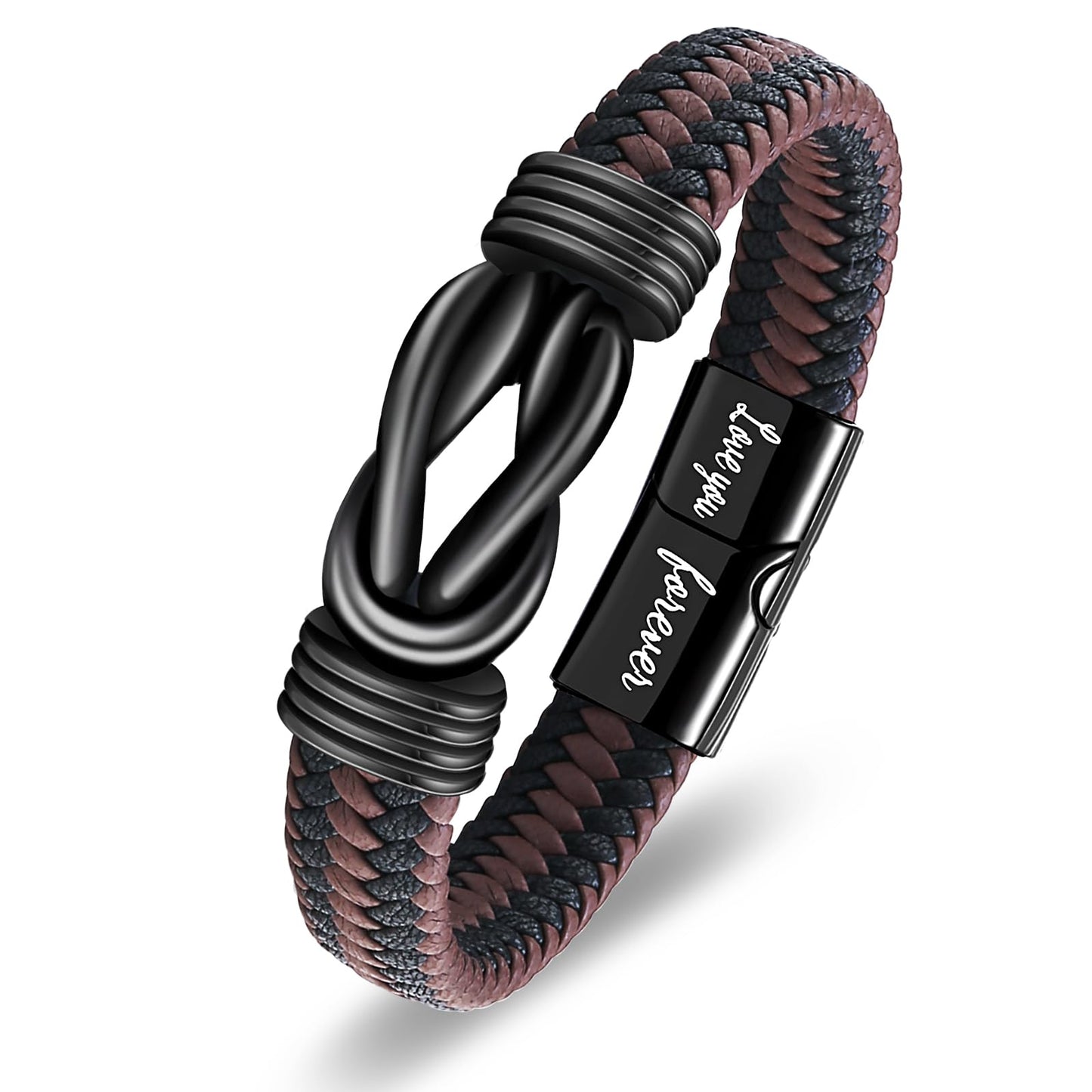 QWNHONEY Boyfriend Birthday Gift Ideas Infinity Knot Leather Christmas Anniversary Mens Brown Braided Cuff Bracelet 8.5 Inches