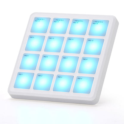 M-VAVE Wireless MIDI Controller Pads, 4.1 * 4.1 Inch, 0.28 LBS, Bluetooth Portable USB with 16 Drum, Note Repeat, Full Level Buttons, Rechargeable battery (White Pocket)