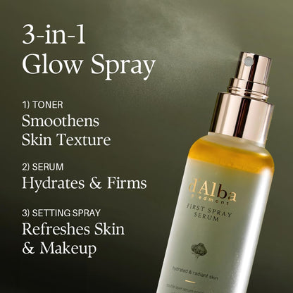 d'Alba Italian White Truffle First Spray Serum, Vegan Skin Care, Hydrating Face Moisturizer, Glow Serum for Radiant Skin, Non Comedogenic, All In One Mist, Korean skincare (100ml)