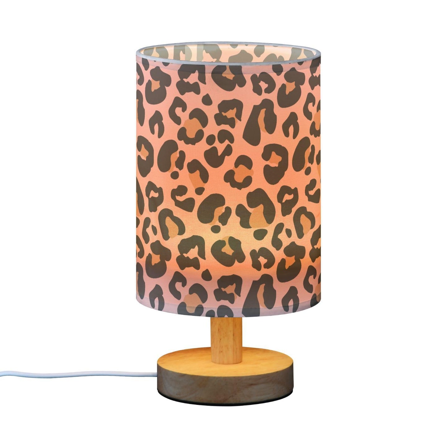 Oarencol Bedside Table Lamp Pink Leopard Nightstand Lamp with Wood Animal Cheetah Print Desk Lamps for Bedroom Living Room Nursery Office Home Decor