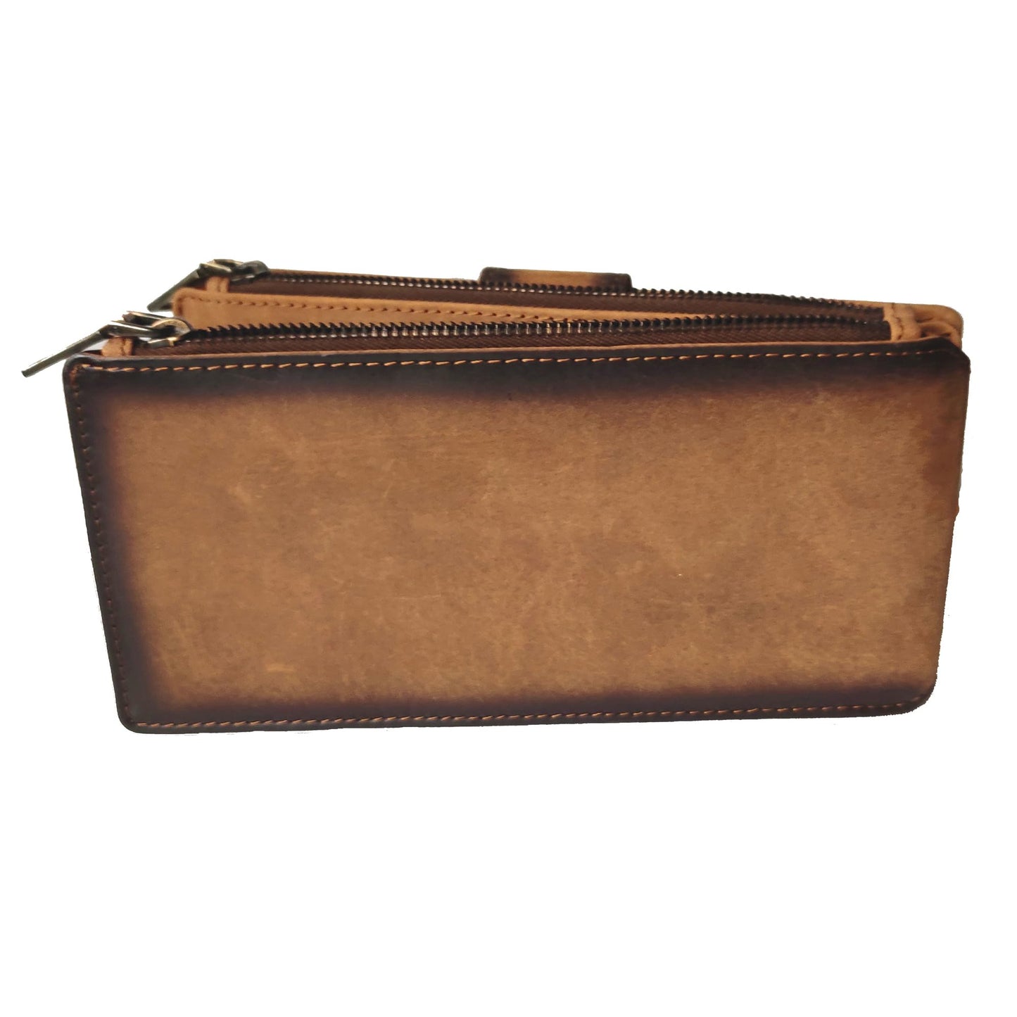ESS RFID Blocking Leather Wallet for Women Slim Bifold Card Holder – Double Zipper Money Organizer with 43 Card Slots, Passport Pocket, iPhone Storage, ID Window, Travel Wallet Brown