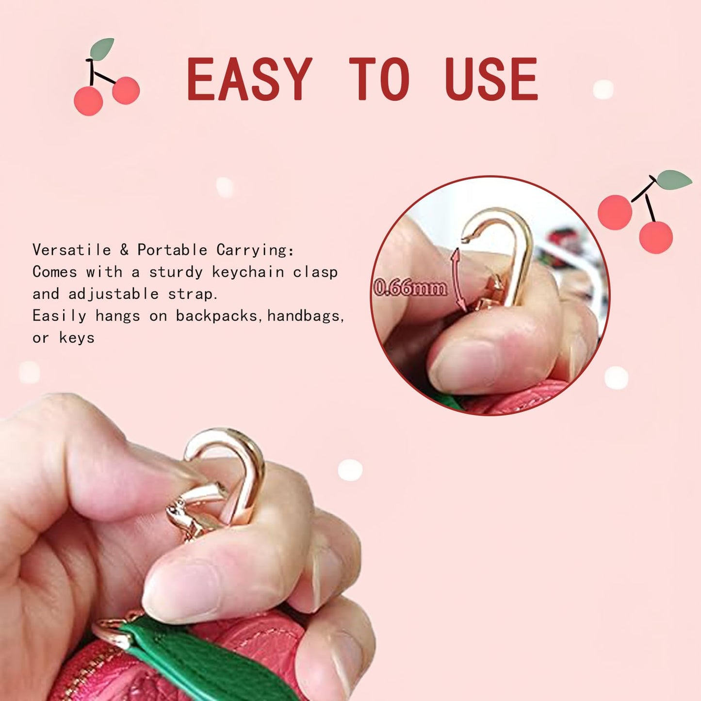 NTOYDHSZ Cherry Coin Purse Keychain, Cute Mini Bag Charm for Purses, Kawaii Cherry Purse Charm, Small Coin Pouch for Handbags, Cute Gifts for Women, Mothers Day Graduation Spring Gifts