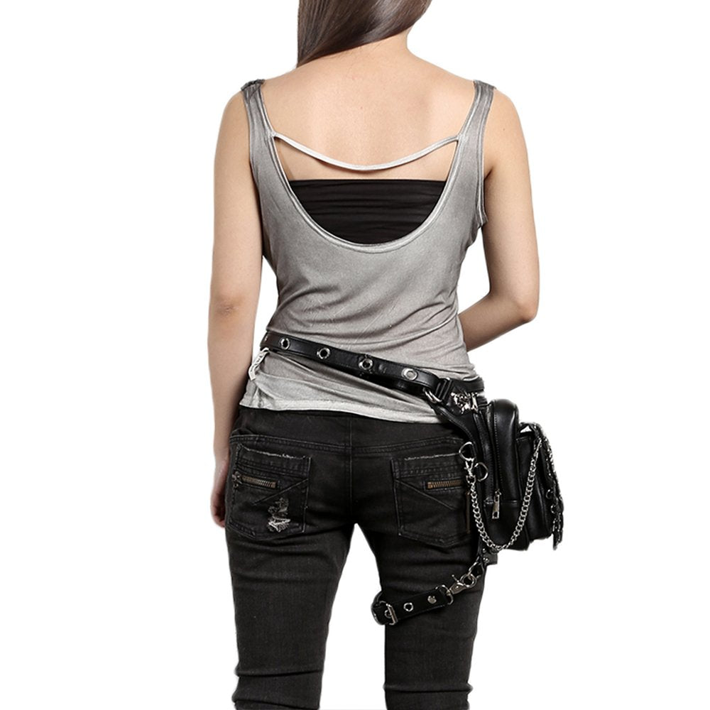 Chikencall Gothic Steampunk Waist Bag Drop Leg Arm Pack Waist Shoulder Fanny Pack Purse Pouch Black
