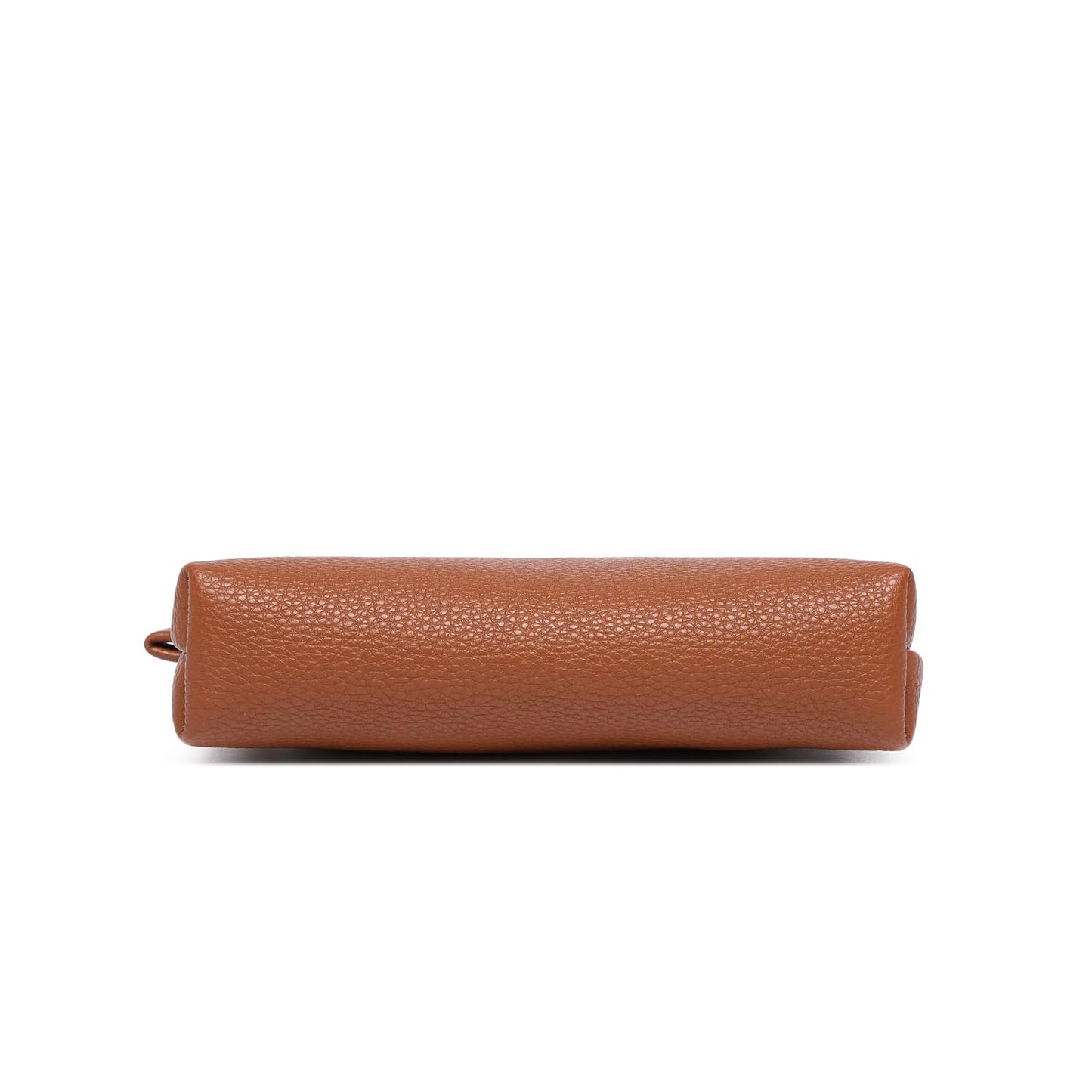 YONBEN PU Leather Small Makeup Bag for Women Cosmetic Bag Organizer with 2 Inner Pockets Zipper Pouch(Pu/Saddle Brown)
