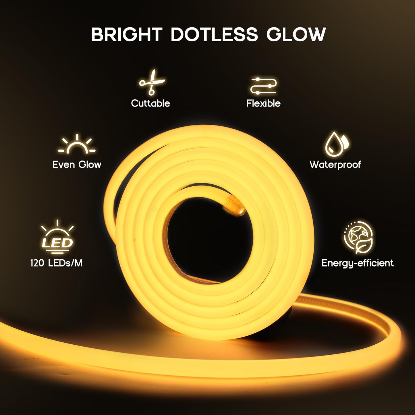 VOEWT LED Neon Lights Daylight White 6000K,98.4ft 110-120V LED Strip Lights,Flexible Outdoor Waterproof Neon Rope Lights for Bedroom,Cabinet,Kitchen,Living Room,Mirror,Halloween Decor