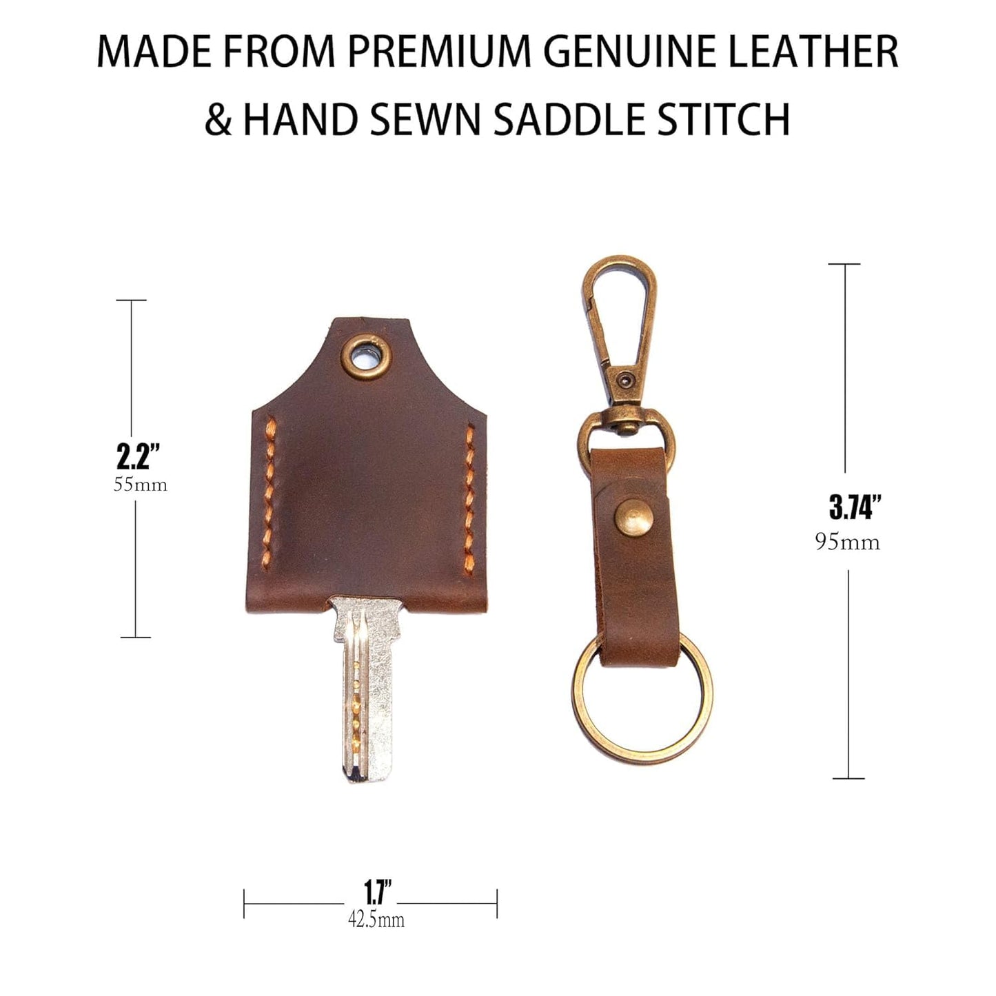 Turbosnail Leather Key Cover, Leather Key Cap, Key Covers for House Keys (Brown)