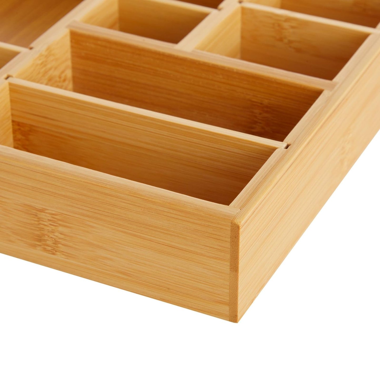 Juvale Drawer Organizer Tray - 8-Slot Drawer Divider for Utensils - Versatile Silverware Holder - Desk Tray for Office Supplies - 14 x 10 x 2 in, Brown, Bamboo