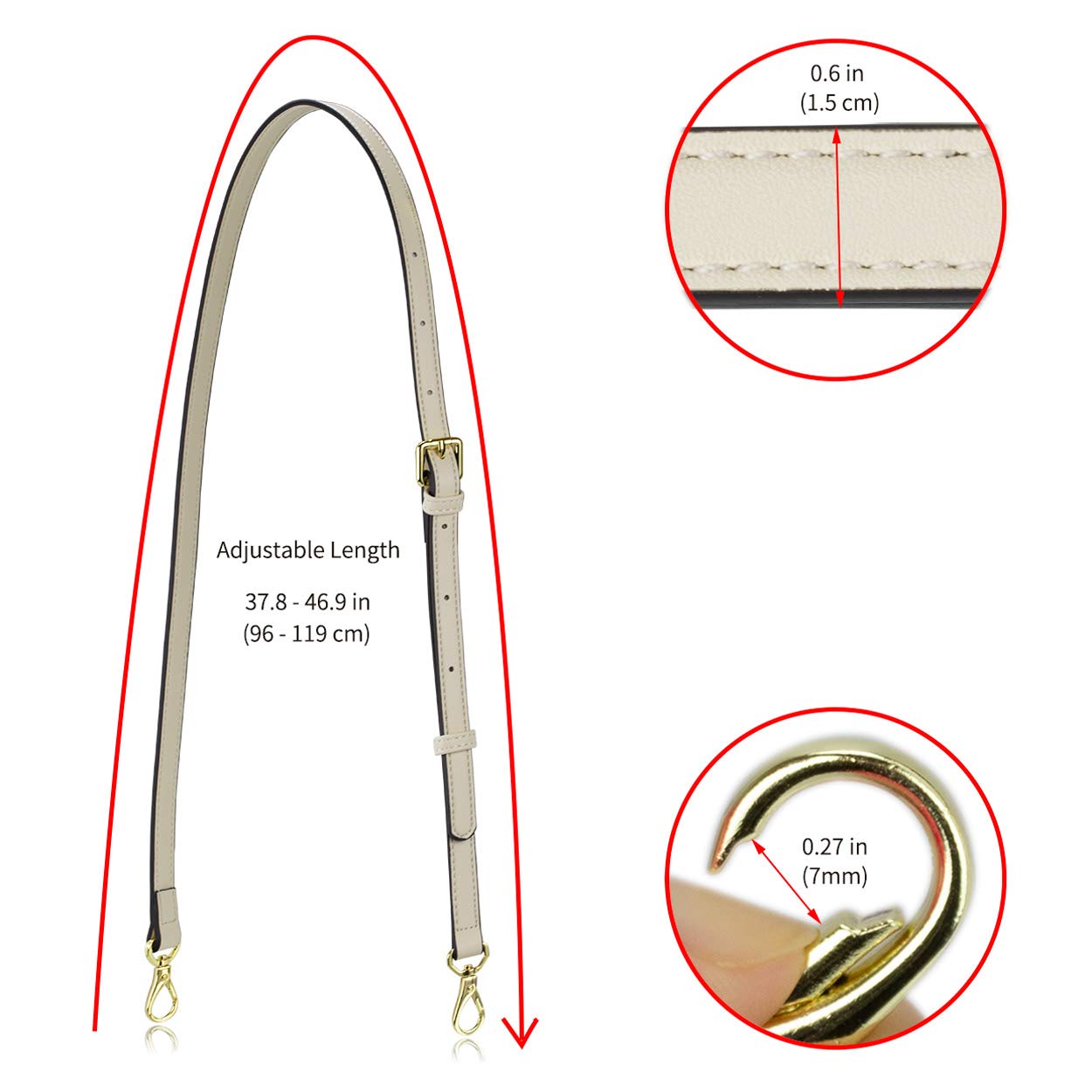 Allzedream Leather Purse Strap Replacement Crossbody Handbag Long Adjustable (White)