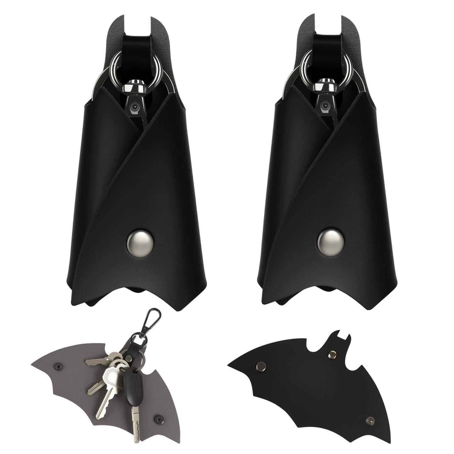 2 Pack Leather Keychain Bat Shape Car Key Fob Case, Fashion Key Ring Cover Holder for Men Women