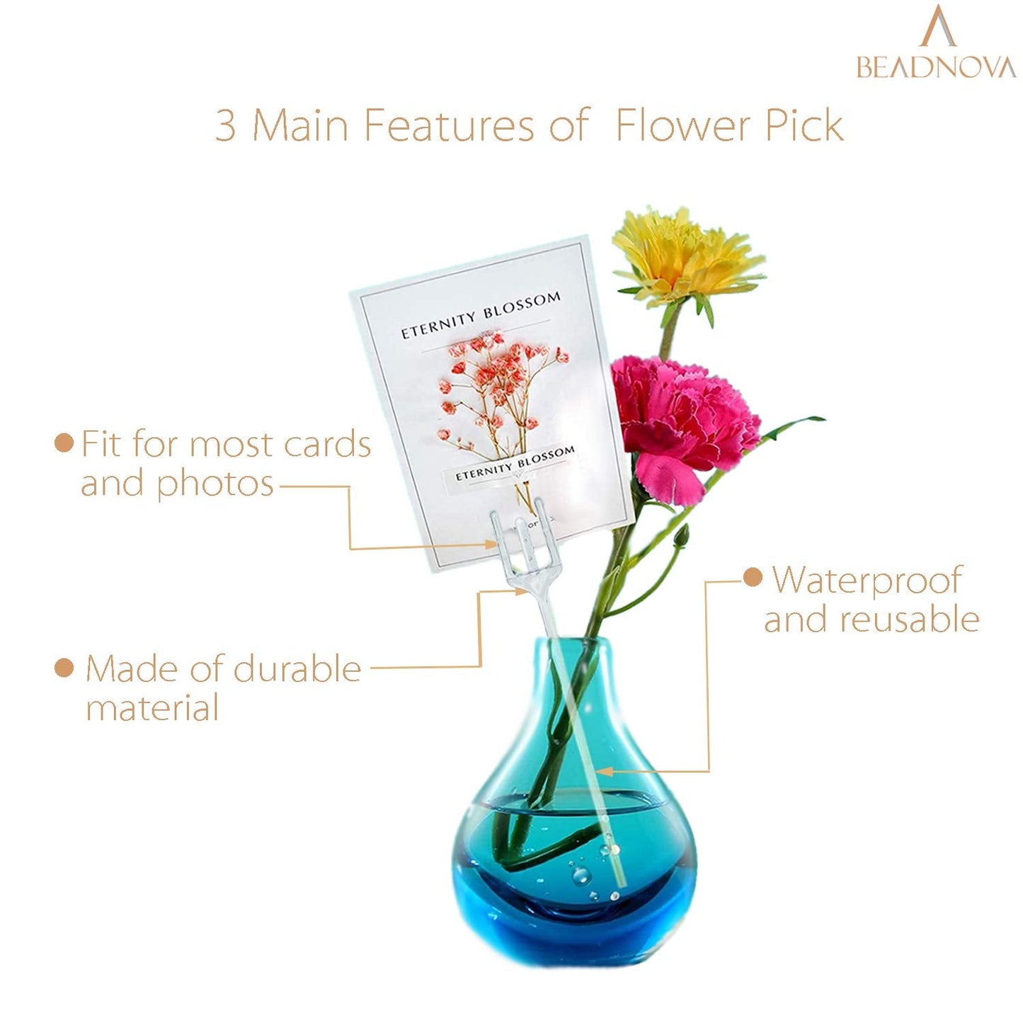 BEADNOVA Floral Pick Card Holder 50pcs 9inch Plastic Straight Head Flower Pick Card Holder for Floral Arrangement Bouquet Wedding Decoration (Fork Shape Head)
