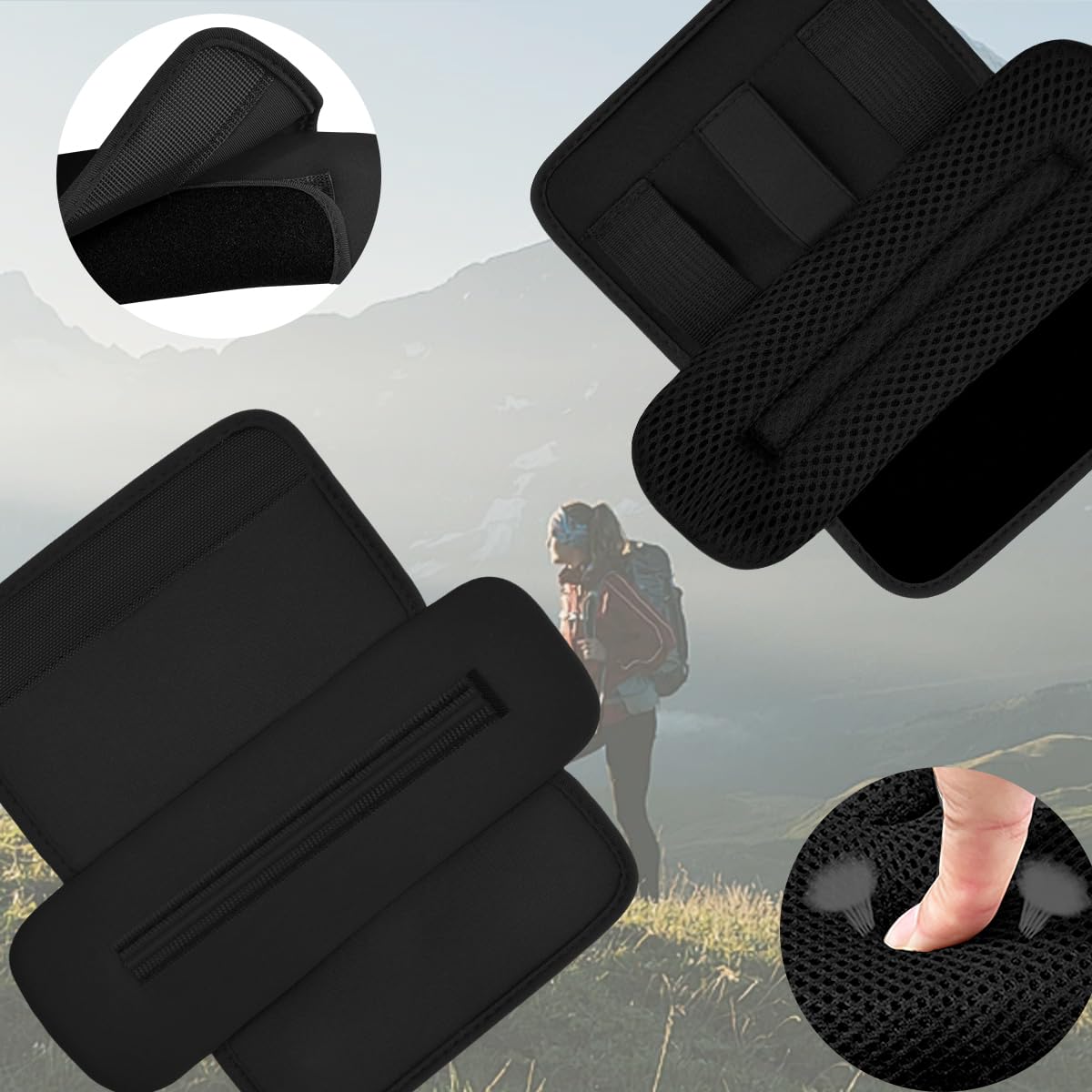 ZINMARK 2Pcs Thick Cushioned Shoulder Pads, Featuring Anti-Slip Design and Breathable Mesh,Extra Wide Padding for Shoulder Straps and Luggage Belts,Soft and Comfortable for Enhanced Support,Black