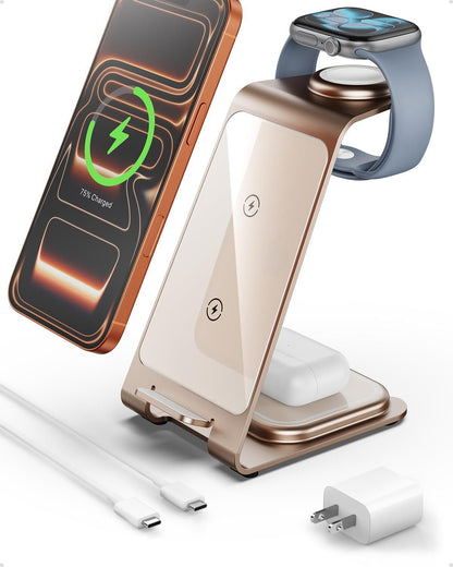 Intoval 3 in 1 Wireless Charging Station for iPhone 17 16 15 14 13 12 11 X Pro Max, Wireless Charger for Apple Watch Ultra 3 SE 9 8 7 6 5 4 3 2, for AirPods 4 Pro Pro 2 3 (Y93, Grey)
