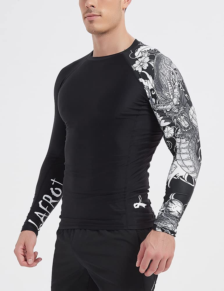 LAFROI Men's Long Sleeve UPF 50+ Baselayer Skins Performance Fit Compression Rash Guard-CLYYB Asym Dragon Size MD