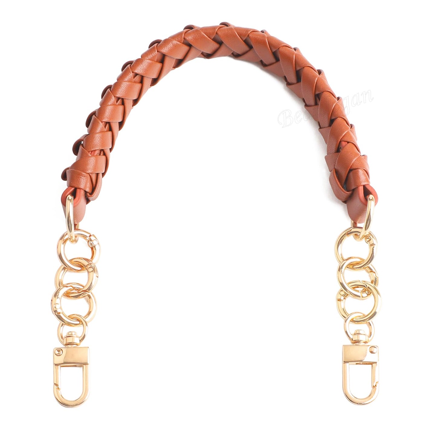 BEAULEGAN Chunky Leather Braided Purse Handle Adjustable- Short Strap Replacement for Handbag 12 Inch(Brown)