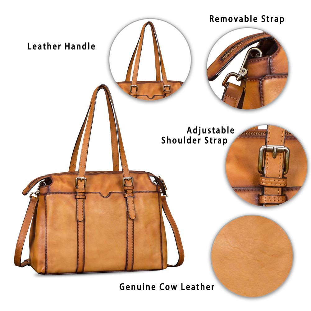 IVTG Genuine Leather Handbag for Women Vintage Handmade Top Handle Bag Crossbody Satchel (Brown)