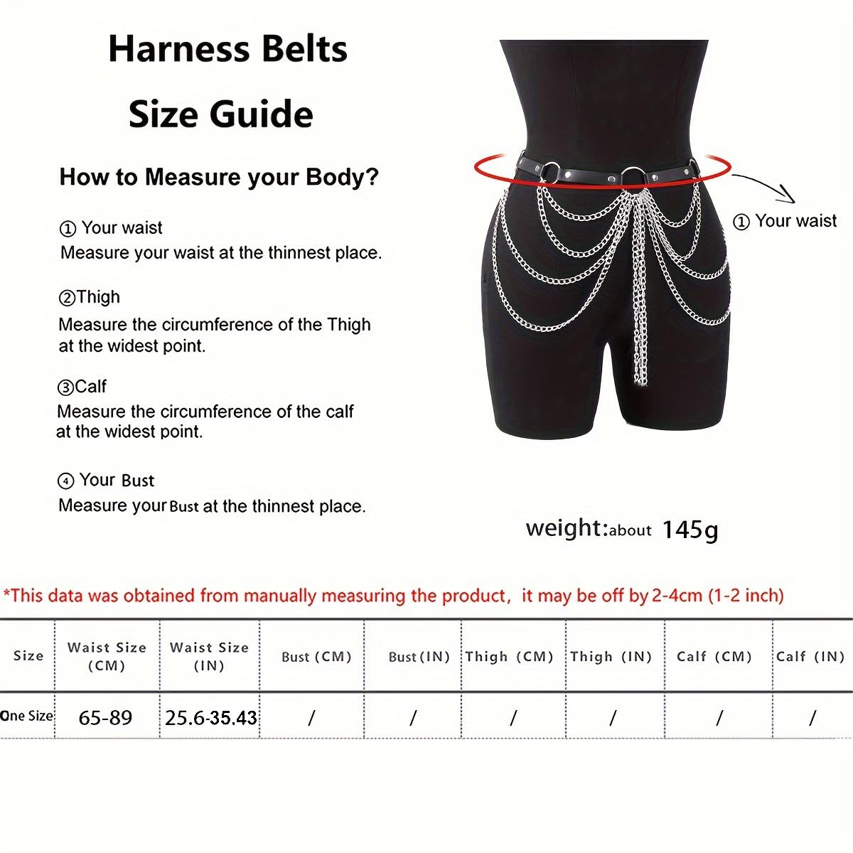 Ulekuke Punk Gothic Leather Waist Chain Belt for Women Layered Body Jewelry Black Silver Rave Accessories Festival Goth Fashion(Siceng)